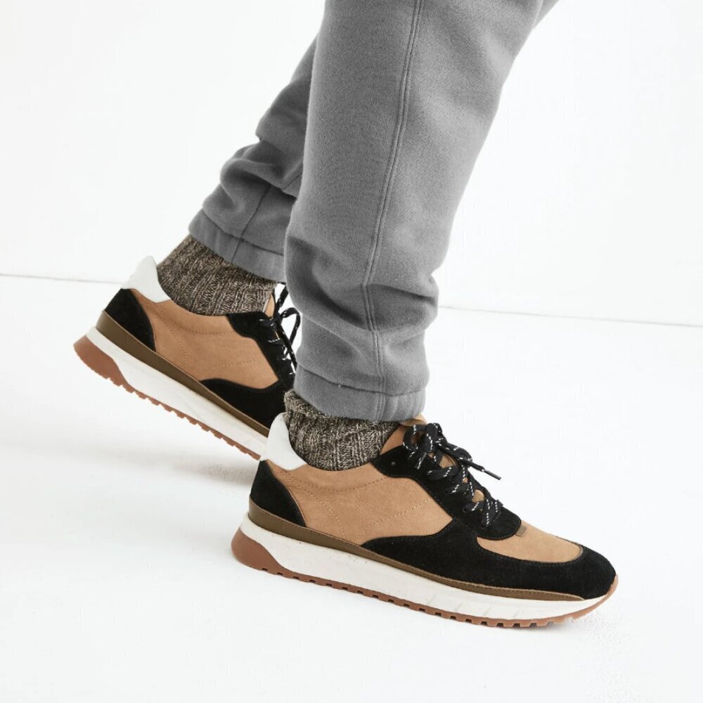 Madewell Kickoff Trainer Sneakers in Leather and Suede, Ashen Birch Multi, 9W